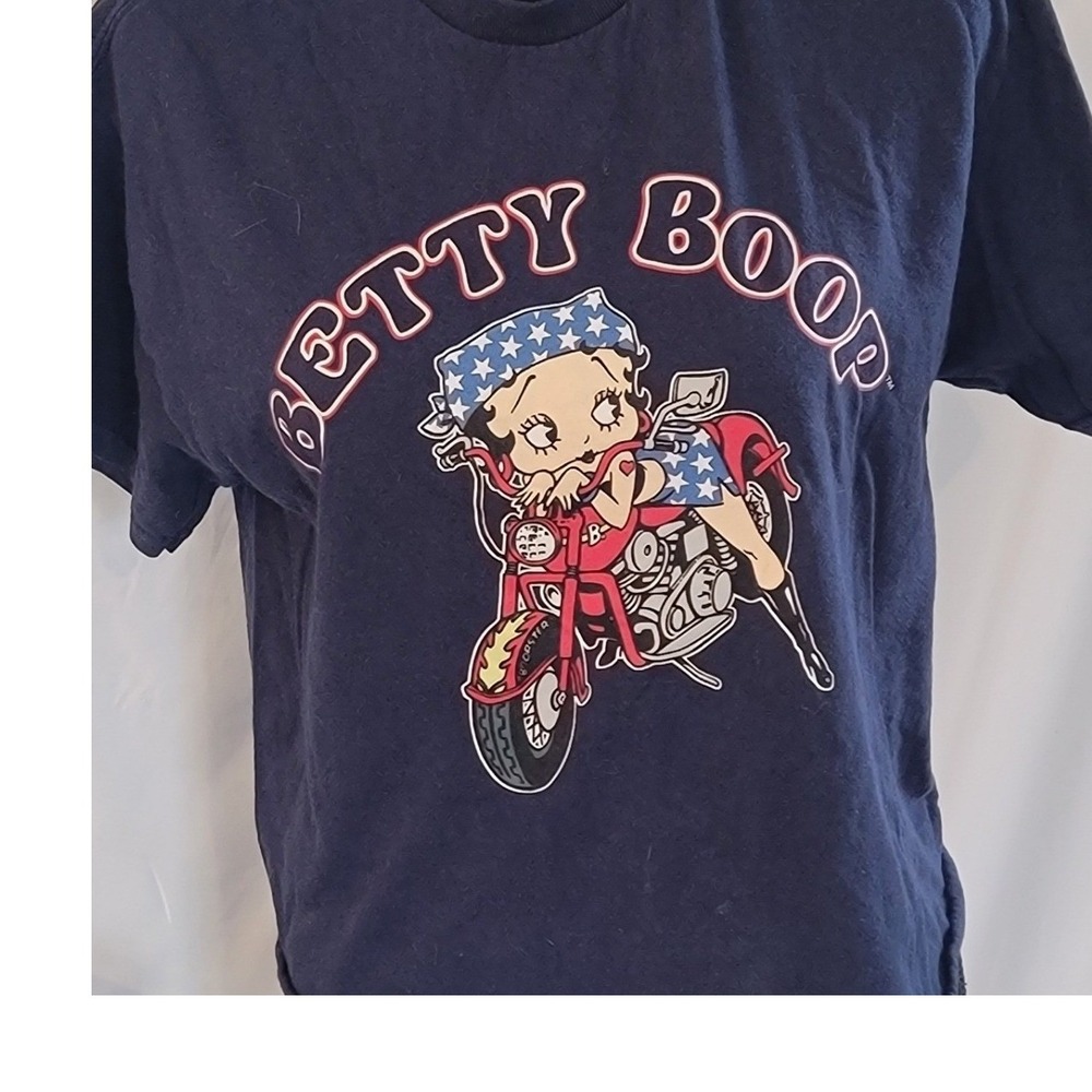 Betty Boop Womens Navy Blue Motorcycle Graphic Cropped T-Shirt Size M